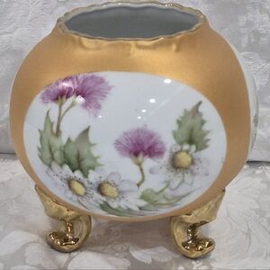 Gold And Floral Vintage Footed Vase